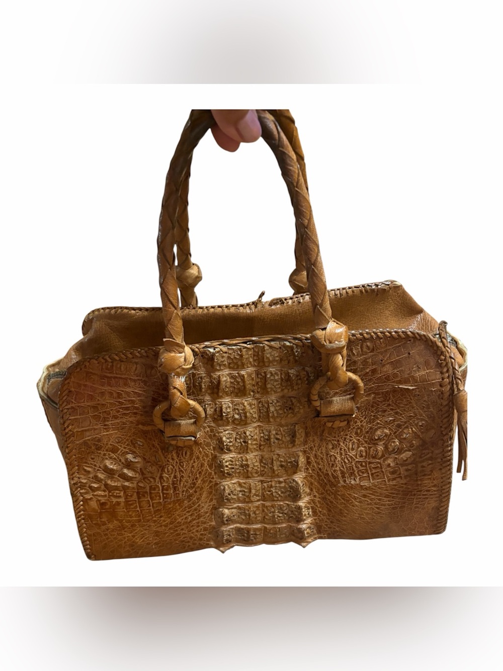 Vintage Rugged 1950's HORNBACK CROCODILE Handbag Toiletry Bag